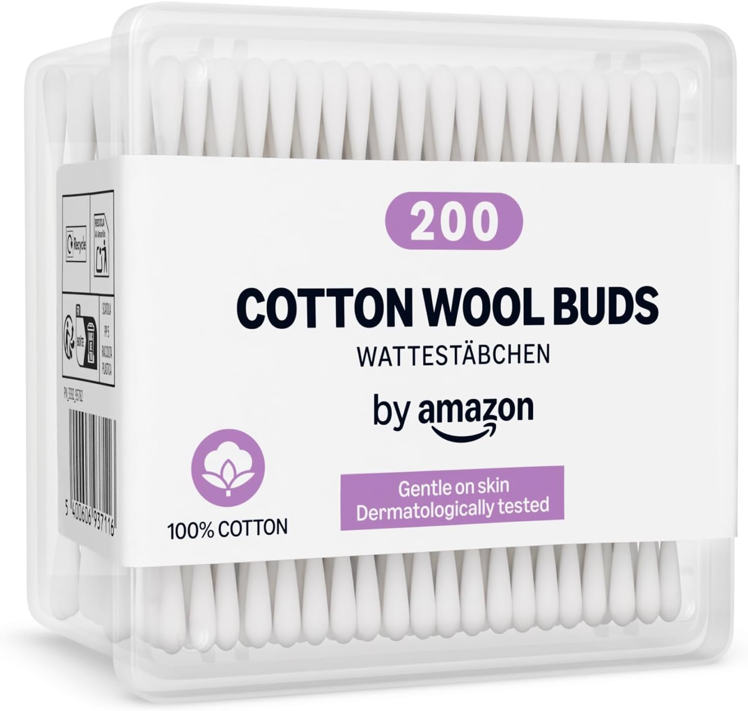 by Amazon Bastoncillos de algodón, 100% algodón, 200 unidades