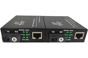 BAUDCOM Convertidor multimedia de fibra Gigabit Ethernet 10/100/1000M, BIDI 40 km, transceptores SC monomodo integrados, RJ45 a 1000Base-LX