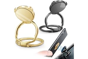 SENBALER 2 Pièces Anneau Support Téléphone Portable en Métal,Support de Bague Téléphone de Voiture Aimanté à Rotation à 360 ° (Noir + Or)