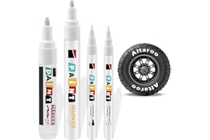 DULZEN 4 Pezzi Pennarelli Per Pneumatici Per Auto Resistenti Ai Lavaggi Waterproof Pennarello Indelebile Bianco Pennarelli Vernice Pennarello Gomme per Auto pietra legno vetro ceramica tela
