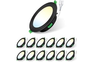 ALUSSO LIGHTING 12 Pack LED Downlights, LED Recessed Ceiling Lights 7W 580LM 230V, 90-100mm Cutout Dimmable,3CCT 3000K 4000K 6500K Adjustable, IP44 Suitable for Bathroom Living Room Kitchen,Black