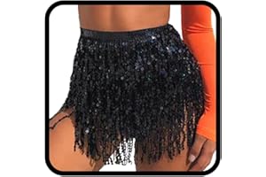 Zookey - Falda con borlas de Lentejuelas para Danza del Vientre, Bufanda de Cadera, Disfraz de Rave, Falda con Flecos para Mujeres y niñas