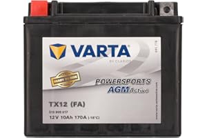 VARTA Batterie moto 10 Ah / 170 A Powersports Active AGM - longue durée de vie, préchargée, sans entretien, adaptée aux motos, scooters, quads, jet-skis et motoneiges, noire, Noir