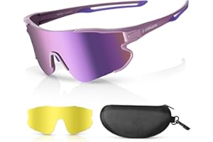 Odoland Lunette de Cyclisme Polarisées, Lunettes de Soleil de Sport UV 403 avec Remplaçables Vision Nocturne Verres pour Vélo, Pêche, Course à Pied, Homme Femme et Jeunes, Or