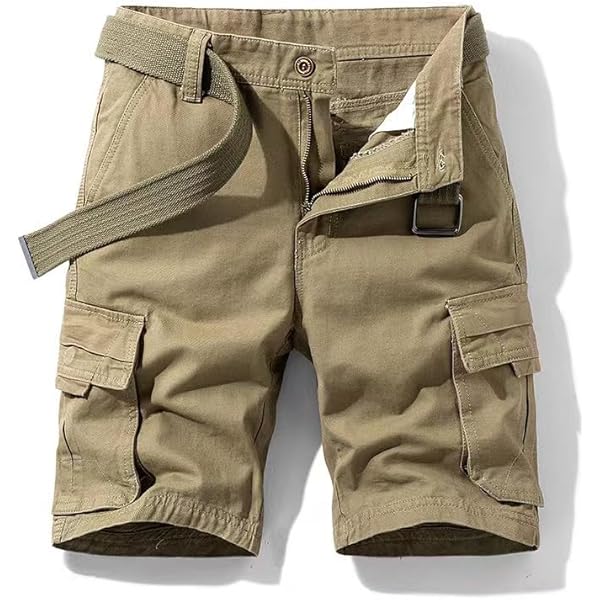 Jogwits Herenbroek, korte zomershorts, cargobroek, licht, sneldrogend, outdoor, sportbroek voor wandelen, met meerdere zakken, 6223, Legergroen, 34