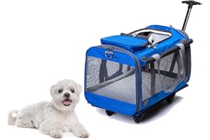 Tineer Multifuncional Bolso Pet Dog Carrier Stroller con Ruedas extraíbles, Pet Travel Carrier Mochila para Perros/Gatos de hasta 22 LB Uso en Exteriores (Azul)