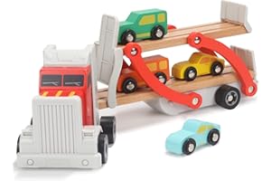 TOP BRIGHT Jouet Camion Enfant en Bois,Cadeau Camion Voiture pour Enfant 2 Ans, Jouet Camion Transporteur pour Garçon de 1 an 2 Ans avec 4 Petites Voitures