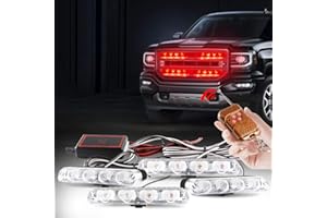 yifengshun Gyrophare LED 4 en 1 Télécommande Sans Fil DC12V -lumière stroboscopique feux DRL clignotant magnetique d'urgence signalement lumières pour auto véhicule(Rouge)