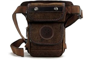 XIEBEN Sac de Taille en Sacoche de Jambe Moto Toile tombante pour Hommes randonnée Tactique Voyage Escalade en Plein air Moto Cycliste Cycliste Pochette Fanny, Café