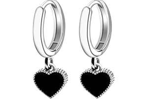 ARADOEA 1 Pair 925 Sterling Silver Black Earrings Cute Heart Love Earrings Dangle Drop Cartilage Small Huggie Hoop Minimalist Jewelry Gifts Pierced Ears for Women Teen Girls Brides Bridesmaids Wedding