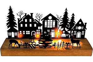 Joxessaien Advent Kerzenhalter Holz Metall, Teelichthalter Weihnachten Kerzentablett Adventsgesteck, Kerzenständer mit Rentier & Tannenbaum, Tisch Adventsdeko Weihnachtsdeko,
