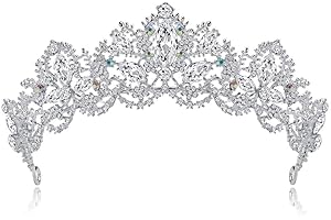 HOLLYLIFE Corona de tiara de cristal para niñas Diadema de princesa elfo de mujer negra Regalo para disfraz, boda, graduación, cumpleaños, desfile, Navidad, accesorios para el cabello, joyería presente