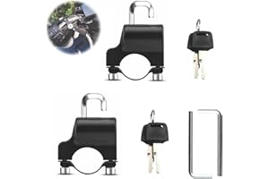 STILLWEN 2 Pièces Serrure de Casque de Moto, Serrure de Casque en Aluminium, Serrure de Casque de Moto Avec Clé, Ajustement pour Tube de Guidon de 22-28 mm, Sécurité et Antivol (Noir)