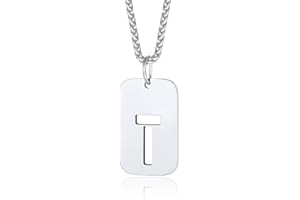 ChainsPro Men Dog Tag Necklace,Personalised Photo/Text Dog Tags for Men Boy Initial Letter Pendant with 22+2'' Chain,Silver/Gold/Black (Gift Wrapped)