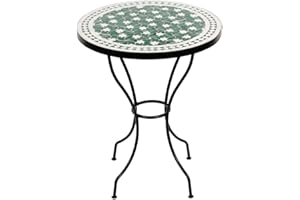 ‎ALBENA MAROKKO GALERIE albena Marokko Galerie Maar Marokkanischer Mosaiktisch 60 cm rund (Maar: grün/Weiss) Marokkanischer Mosaiktisch | Orientalischer Tisch | Bistrotisch | Gartentisch | Haus & Garten