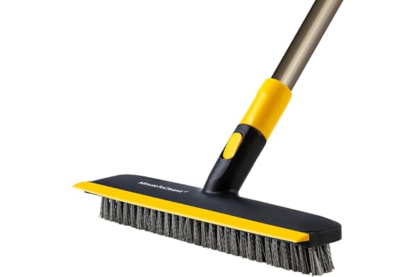 MinuteToCleanIt Floor Scrub Brush with Squeegee, 45.3-55.9" Extendable Handle, 11.8" Wide Head, for Tiles, Hardwood, Patio, Yellow (2 in 1 Brush)