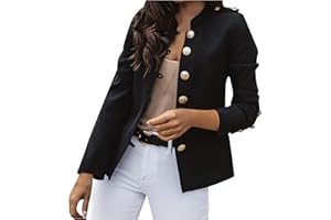 HHMY Sweatblazer Damen - Anzugjacke Elegant Mantel Mit Knopfleiste Military Coat Casual Blazer Freizeit Stehkragen Business Büro Anzug Jacken Slim Fit Blazer Mantel, M - 3XL
