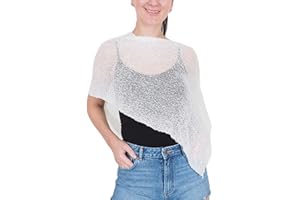 Ikat Mimosa Mujer Poncho Pequeño de Encaje Elástico Alas de Murciélago Cabo de Punto de Ganchillo Color Liso