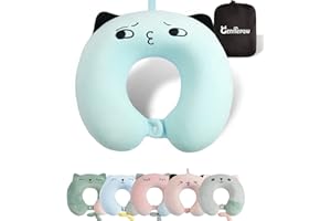 ‎GENTLEPAW Gentlepaw Nackenhörnchen, Nackenkissen Kinder für Reise in Flugzeug, Auto, Zug, Memory Foam Reisekissen Erwachsene, U-förmiges Kissen mit niedlichem Tiermotiv, Kopfkissen Abnehmbarer Bezug (Blau2)