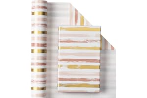 RUSPEPA Rouleau De Papier Cadeau - Imprimé Lignes Roses Et Dorées Pour Anniversaire, Vacances - 43,2 cm X 10 m