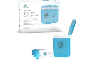 SafeFine Travel Size Sharps Disposal Container for Diabetic Pen Needles, Blood Lancets and Test Strips - Compact Size Sharps Bin for Travel and Daily Personal Use - 2 Pieces Multiple use Pack