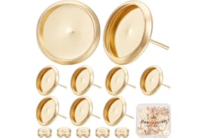 Beebeecraft 1 scatola 50 pezzi 12 mm orecchini borchie in acciaio inox piatto rotondo fai da te orecchini grezzi 0,8 mm pin oro anello lunetta e 50 pezzi dadi auricolari per la produzione