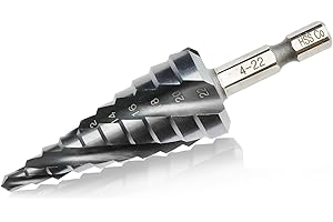 KURSTOL Forets étagés M35-4-22MM Foret étagé en cobalt à quatre cannelures hélicoïdales tige à changement rapide, forets coniques en acier rapide pour métal aluminium acier inoxydable