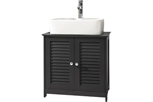 ‎SOBUY SoBuy Waschbeckenunterschrank, Badschrank mit verstellbaren Regalböden, Badmöbel aus MDF, Unterschrank für Badezimmer, Anti-Schimmel Lamellentür, Dunkelgrau, 60x58x35cm, FRG237-DG