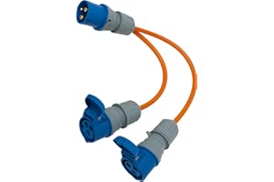 HOWSEHOLD 16 Amp Splitter Electric Cable – Male to Female 2 Way Splitter Caravan Hook Up Adapter for Camping, Caravans, Motorhomes, Catering Trailers and Generators 3 Pin Plug