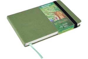 tumuarta Szkicownik akwarelowy, 300 g, 25% bawełna, 14 x 21 cm, 24 arkusze, 48 stron, bezkwasowy, akwarelowy, papier artystyczny, blok papieru akwarelowego, idealny do akwareli, akrylu (zielony, 21 x