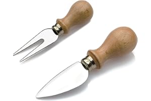 ZASEVES Set 2 coltelli per formaggio, Manico in legno e lama in acciaio inox, Utensili da cucina robusti per servire e tagliare il formaggio, utensile da cucina, prodotti italiani, ideali per grana, 8 cm