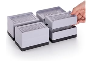 INOVASHON Verstellbare Möbelerhöhungen, 7.6 cm, stapelbare Betterhöhungen, strapazierfähig, Coucherhöhungen bis zu 590.7 kg, rechteckige Tischerhöhungen, Wohnheim, Kühlschrank (grau)