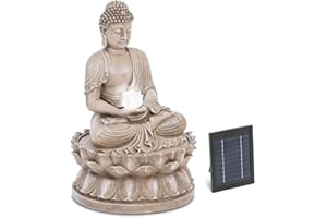 hillvert HT-SF-102 Solar Garden Fountain Sitting Buddha Figure LED Lighting Lithium Battery 5 m Cable Polyresin Water Feature Solar Solar Fountain Garden