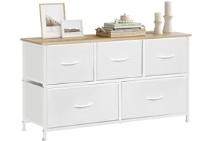 WOLTU Comoda para Dormitorio, Cajonera Almacenaje, Cómodas 5 Cajones de Metal y Madera, Cajoneras Dormitorio y Habitacion, Mueble Almacenaje, Armario Organizador, Blanco, SSK005ws
