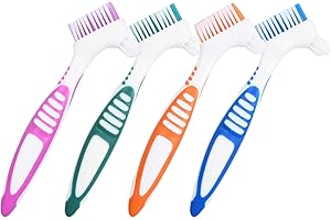 MINJUNA 4PCS False Teeth Brush, Multi-Layered Bristles False Teeth Brush, Denture Brush, Denture Toothbrush, Dual Head Toothbrushes, Retainer Brush for Cleaning Dentures