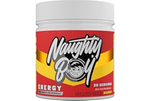 NAUGHTY BOY NaughtyBoy Energy Pre-Workout Powder - Strawberry Mango, 30 Servings, All-in-One Pump, Performance & Focus Formula, 200mg Caffeine,Transparent Formula