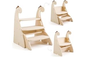 ‎PROMISE BABE Promise Babe Lernturm Montessori 3 Stufe Holz Tritthocker Für Kinder,Dinosaurier Faltbarer Lernturm Gegen Wand Schrank Höhenverstellbar Kinderstuhl Holz Klappbar Tritthocker Montessori Möbel