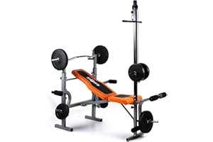 KLAR FIT Ultimate Gym 3500 Panca Piana Palestra Pieghevole per Casa, Multifunzione, con Leg Curl, Regolabile, Pesi e Addominali