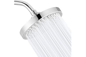 Eolax Cabezal de ducha de lluvia de alta presión, ducha fija redonda de 6 pulgadas con bola giratoria de ángulo ajustable, cabezal de ducha de repuesto, acabado cromado, fácil instalación