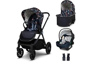 COSATTO Giggle 4 Travel System - 3 in 1 Travel System, 0-25kg Approx. 4 Years Old, Compact Fold, Pram, Pushchair, Carrycot, Seat Unit, i-Size Group 0+ Infant Carrier Car Seat & Raincover (Spot On)
