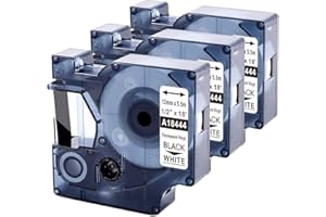 3 x Upwinning Rhino 12mm Compatible Dymo Rhino A18444 12mm, Recambio Cinta Dymo Rhino 18444 12mm x 5.5m Negro sobre Blanco Industrial Vinilo Etiqueta S0718600 para Dymo Rhino 4200 5200 3000 5000 1000