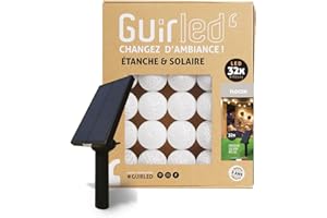 GuirLED - Guirlande d'extérieur boules lumineuses Guinguette LED - Étanche IP55 - Panneau solaire haut rendement - ON/OFF automatique - 32 boules 6m - Nouveau modèle Flocon