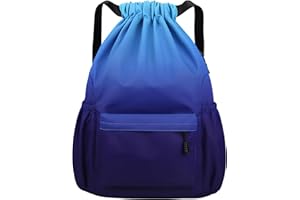 Pystuvo Drawstring Gym Bag, Large Drawstring Bags With Mesh Pockets Water