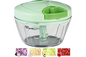 GRTHTATI 650ml Tritatutto Manuale a Corda con 3 Lame in Acciaio Inox per Verdure, Frutta, Noci, Aglio, Alimenti per Bambini (500ml, verde)