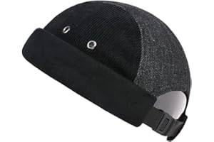 YAMEE Men Hats Docker Cap Hats Skullcap Beanie Worker Sailor Cap Brimless Cap Rolled Cuff Retro Fashion Brimless Hat with Adjustable