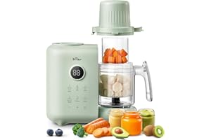 Bear Baby Food Blender with Two Layer Steam Baskets, 6 Multifunctions Food Processor Steamer Puree Blender, Baby Food Maker with Bottle Warming, Sterilizing and Auto Cleaning Function, BPA-Free
