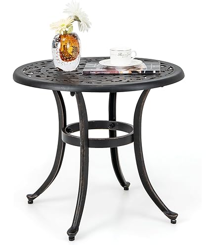 Outsunny Bijzettafel Tuintafel Rond Weerbestendig Aluminium Balkontafel Met Kunstmarmeren Blad Grijs~1ucao3659r000