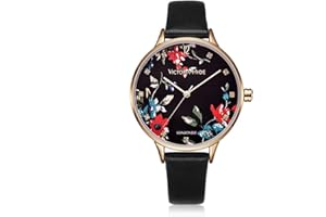 VICTORIA HYDE Mode Dames Montre Floral Fleur Face Quartz Analogique Affichage Véritable Sangle en Cuir d'eau Preuve