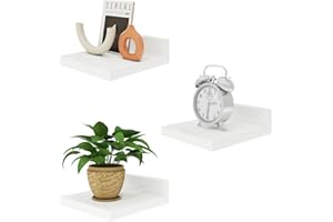 IBUYKE Mała pływająca półka, drewniana półka ścienna, zestaw 3 sztuk, stojaki ekspozycyjne, półka wisząca do sypialni, łazienki, kuchni, biała, RF-GB505W-3