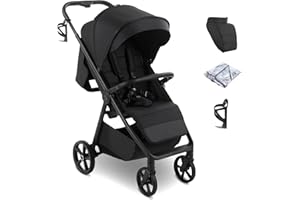 My Babiie MB170 Plus Pushchair – from Birth to 4 Years (22kg), 4-Wheel Suspension, Large Basket, XL Canopy, Foldable, Compact, Stroller with Footmuff, Cup Holder, Rain Cover – Black